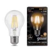 Лампа светодиодная Filament A60 E27 8Вт 2700К GAUSS 102802108