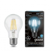 Лампа светодиодная Filament А60 E27 6Вт 4100К GAUSS 102802206