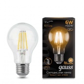 Лампа светодиодная Filament А60 E27 6Вт 2700К GAUSS 102802106