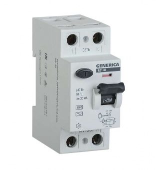 Выключатель дифференциального тока (УЗО) 2п 63А 30мА тип AC ВД1-63 GENERICA ИЭК MDV15-2-063-030