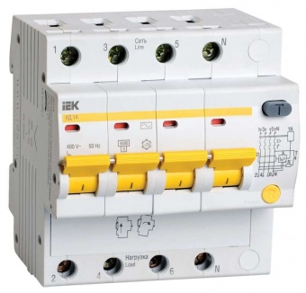 Выключатель автоматический дифференциального тока 4п C 40А 300мА тип AC 4.5кА АД-14 ИЭК MAD10-4-040-C-300