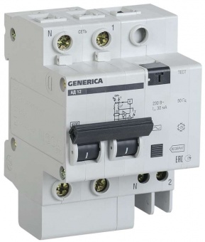 Выключатель автоматический дифференциального тока 2п 63А 30мА АД12 GENERICA ИЭК MAD15-2-063-C-030